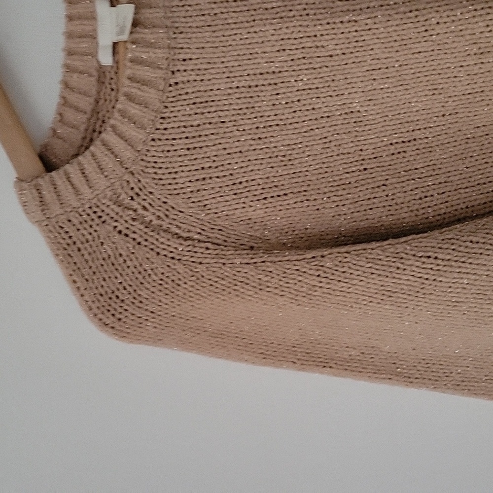 H&M Cream Chunky Knit Balloon Sleeves Silver Lurex Metalic Shimmer Fuzzy Sweater - Picture 4 of 16